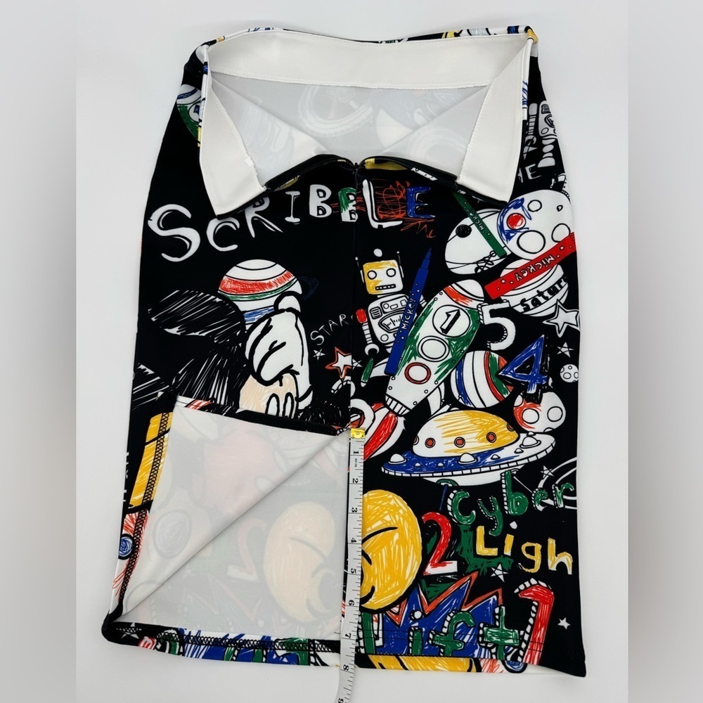 Disney Mickey Scribble Space Print Midi Pencil Skirt | Graphic Cartoon Pop Art - Picture 5 of 6
